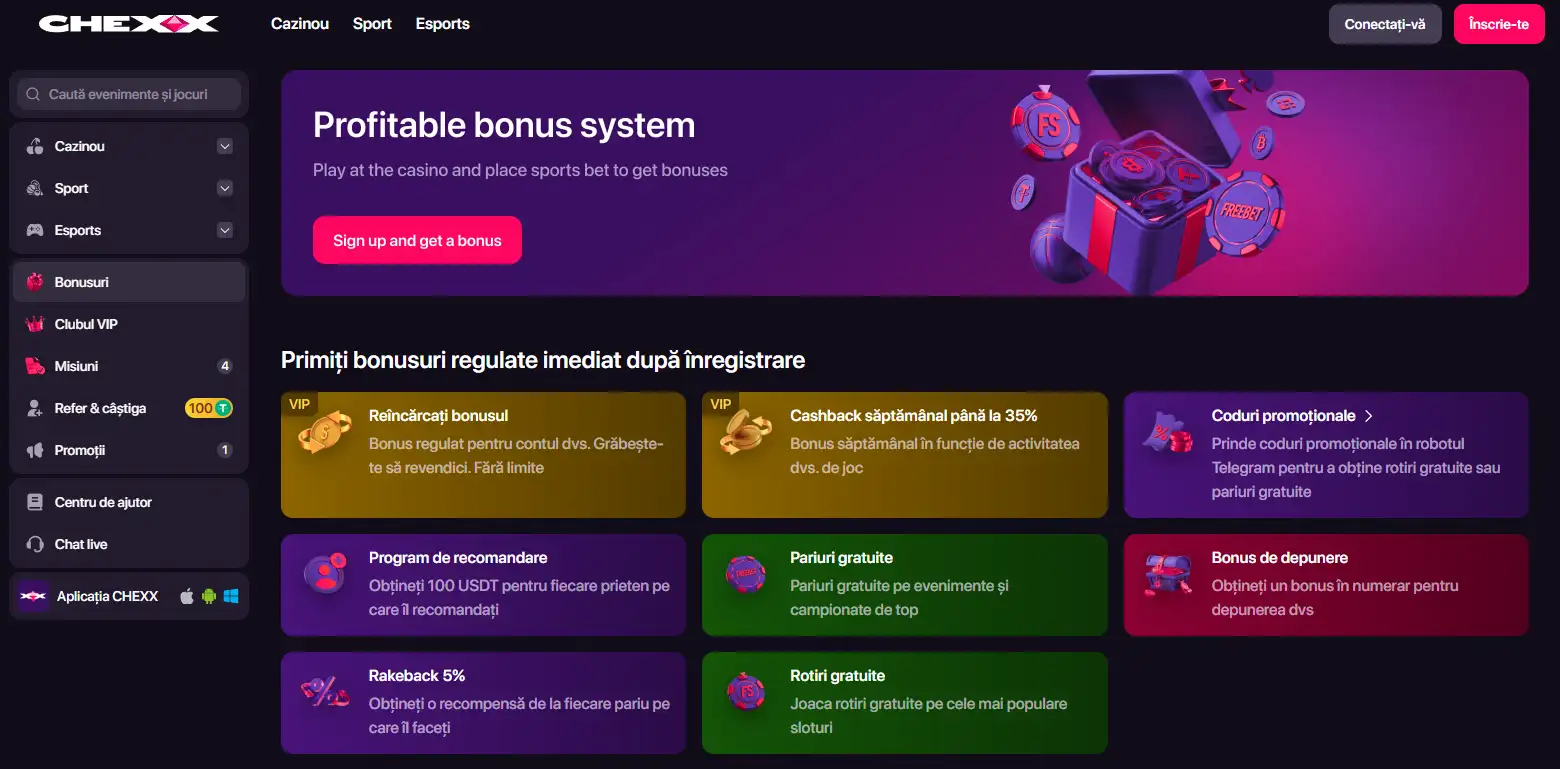 Pagina oficială CHEXX cu promoțiile disponibile în prezent